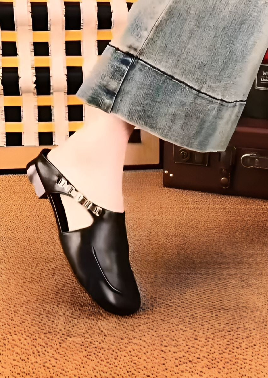 Black Leather Women Sandals