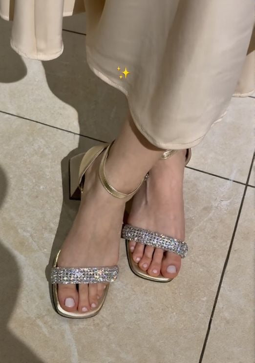 Rhinestone Chunky Heel Sandals