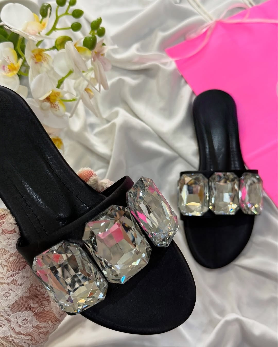 Oversized Rhinestone Women's Slides