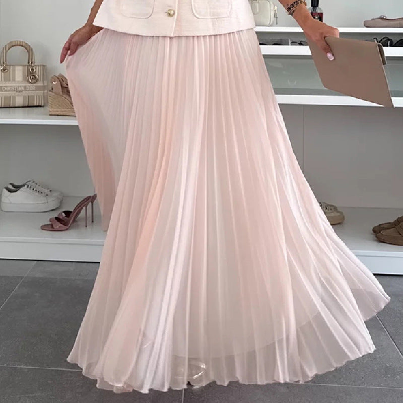 Elegant Vest Mesh Pleated Skirt Two-Piece Set