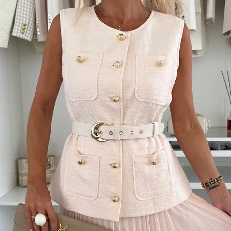 Elegant Vest Mesh Pleated Skirt Two-Piece Set