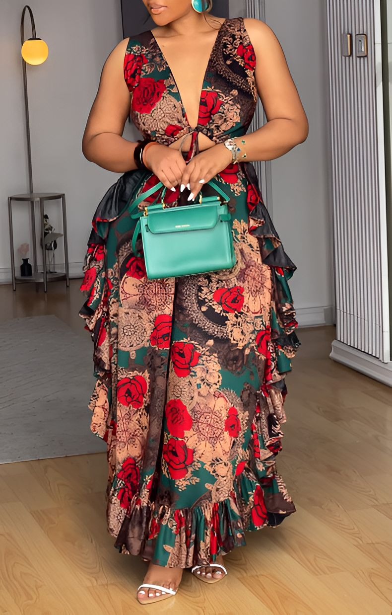 Sexy V-neck Printed Dress