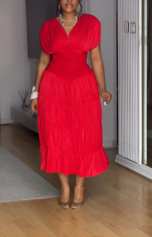 Classic Red V-neck Dress