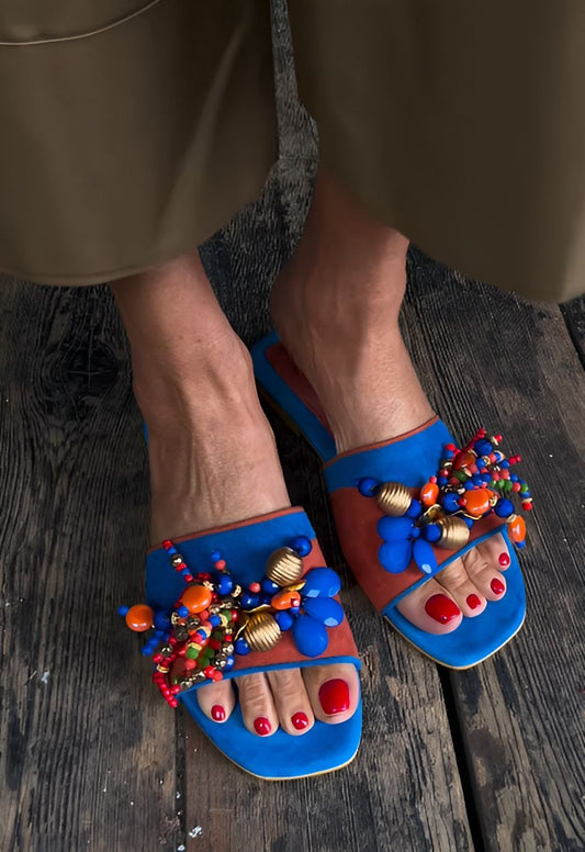 Blue Beaded Charm Slides