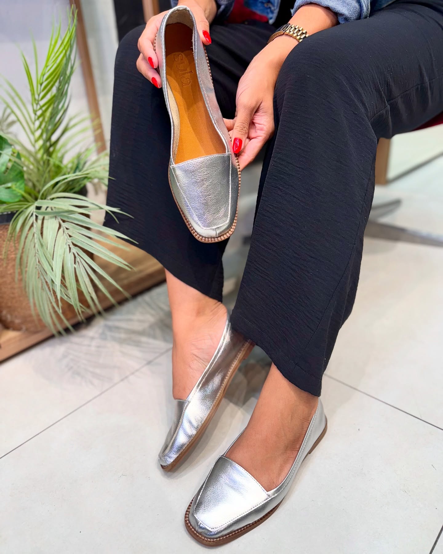 Silver Soft Leather Flats