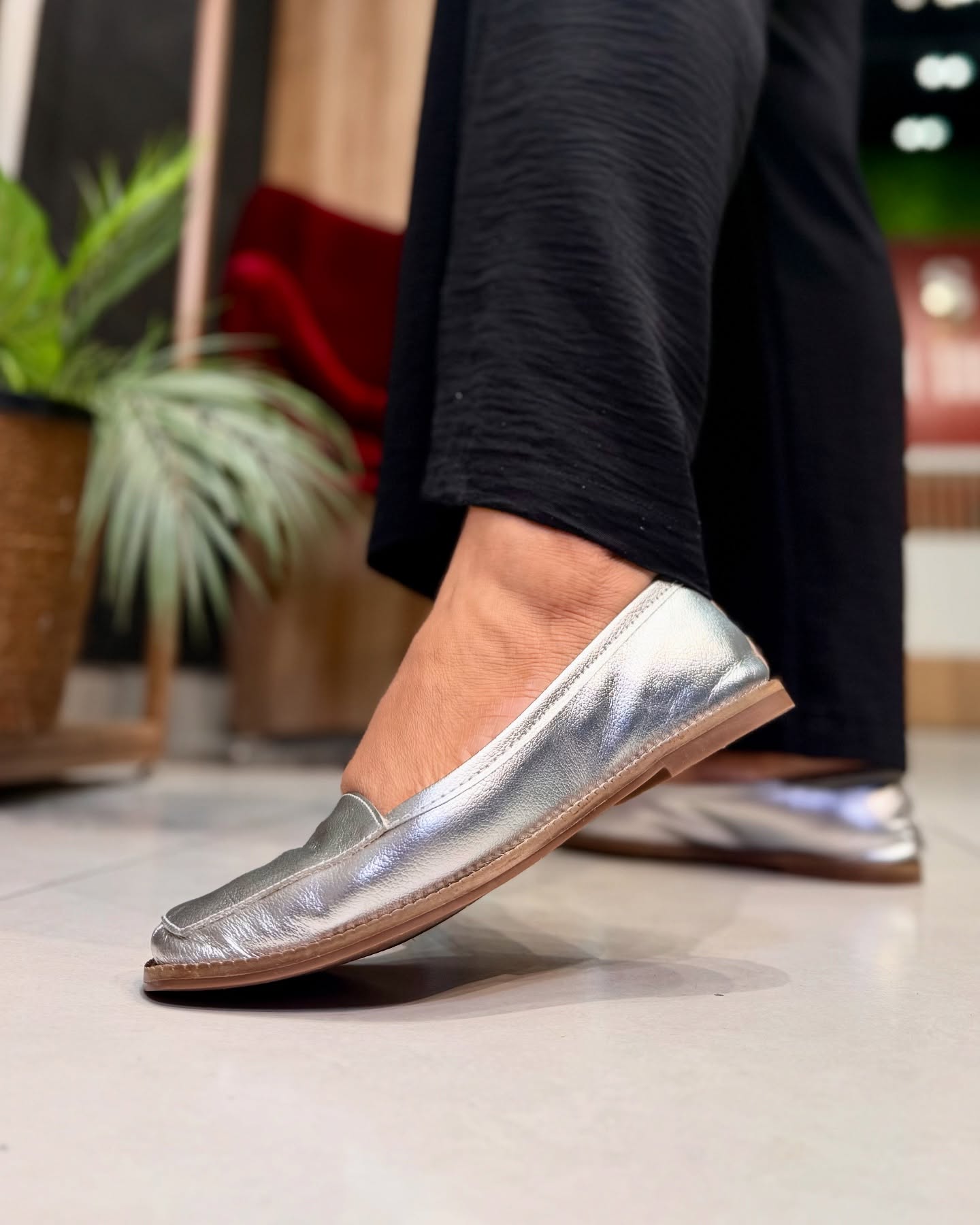 Silver Soft Leather Flats