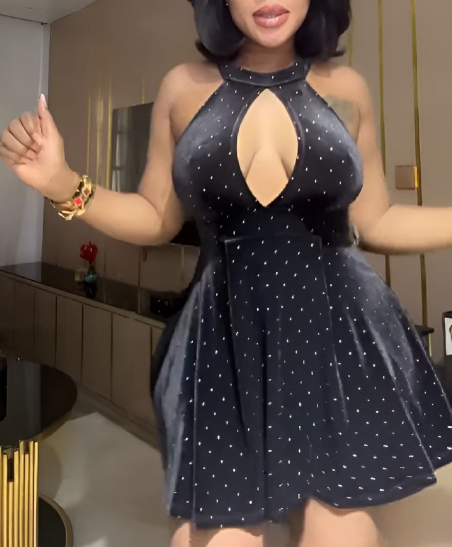 Sexy Black Deep V Neck Polka Dot Dress