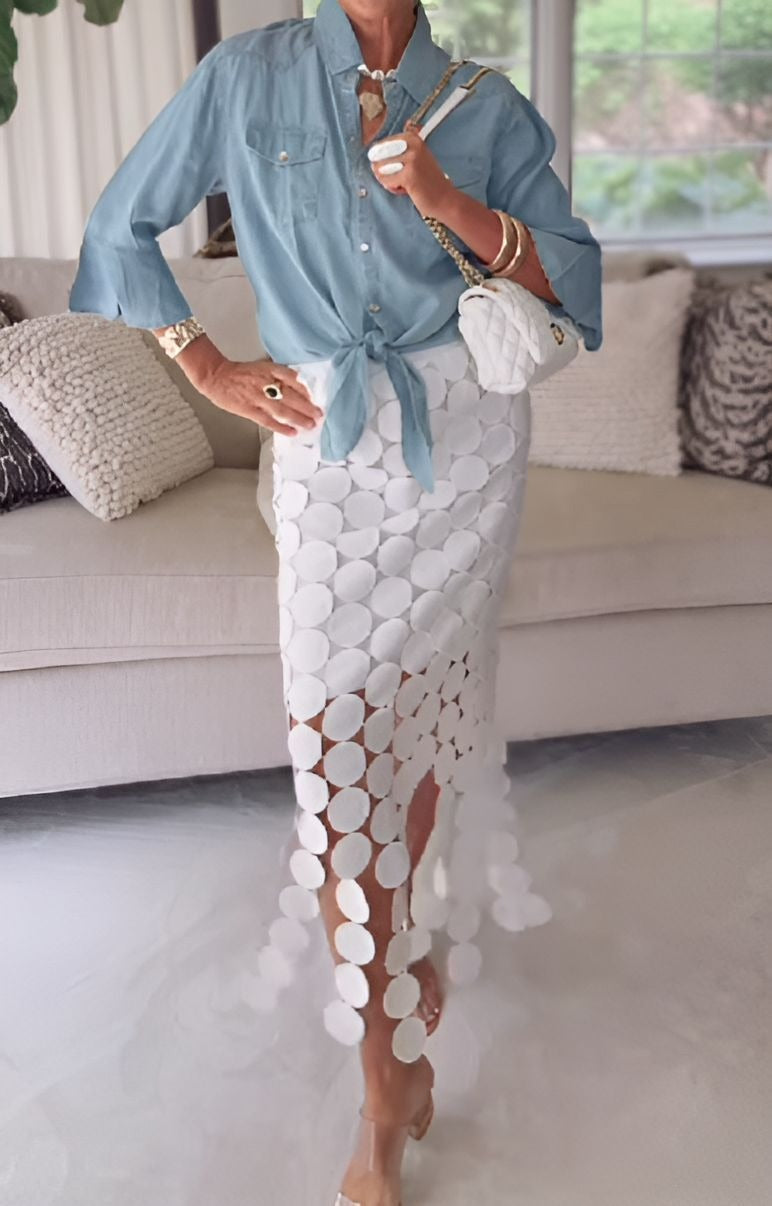 solid color vest hollow tassel skirt suit