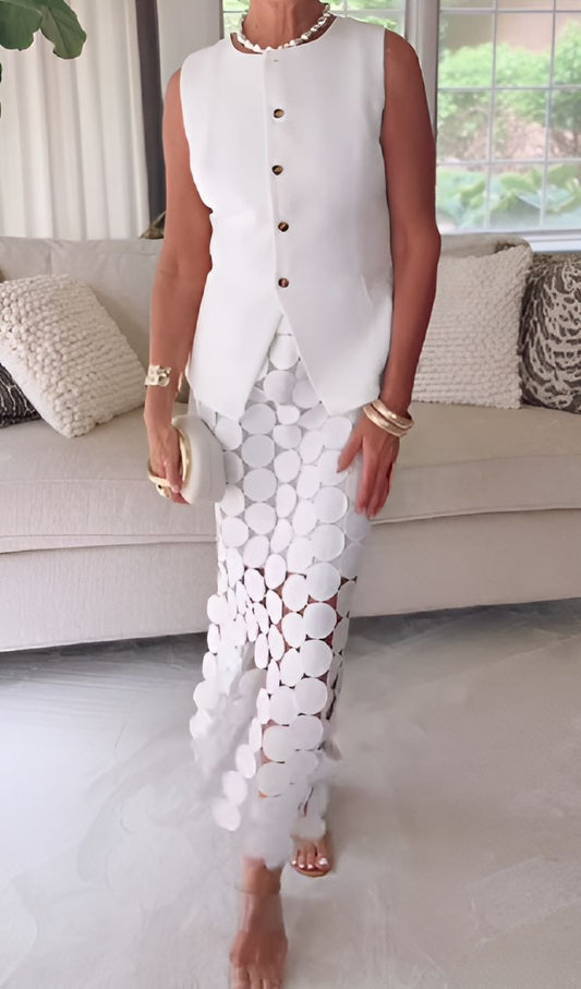 solid color vest hollow tassel skirt suit