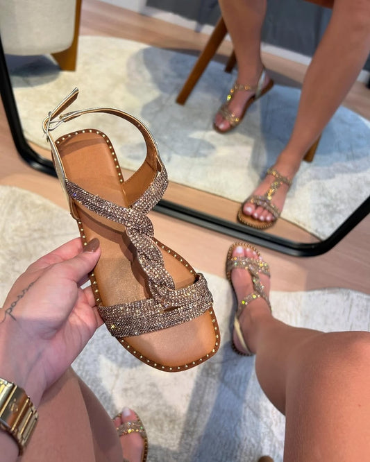 Brown Rhinestone Sandals