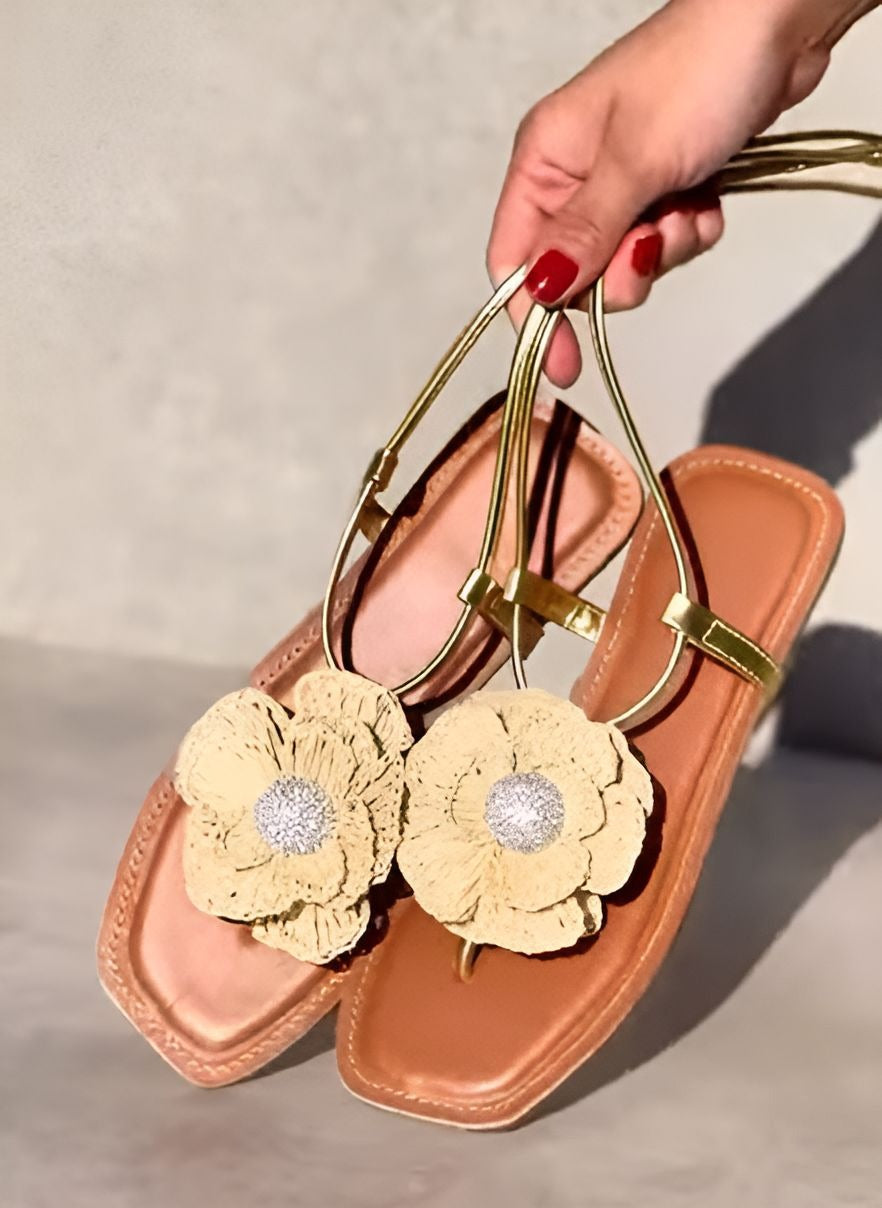 Woven Flower Lace-Up Sandals