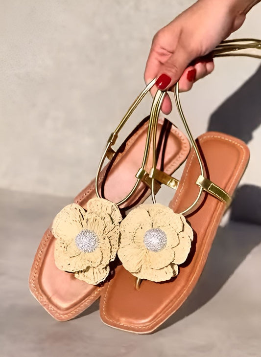 Woven Flower Lace-Up Sandals