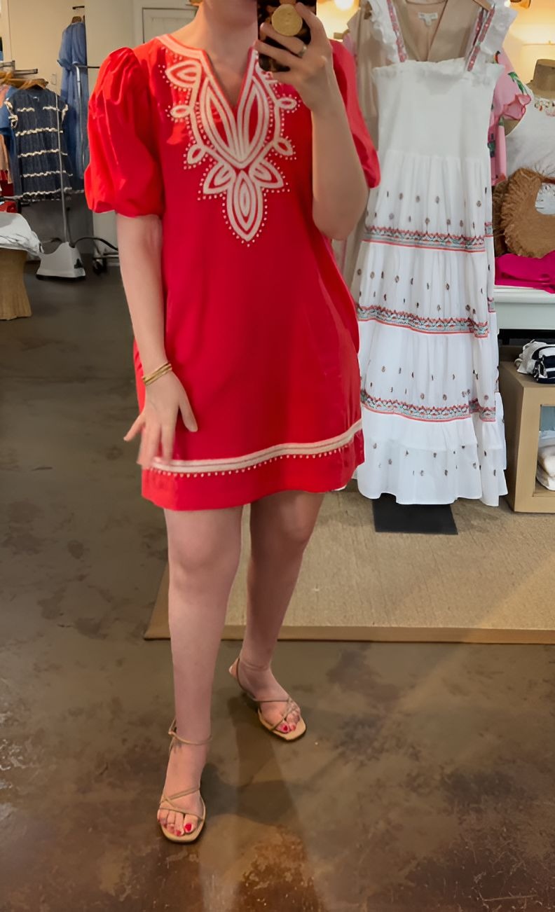 Red V-neck Short Dress