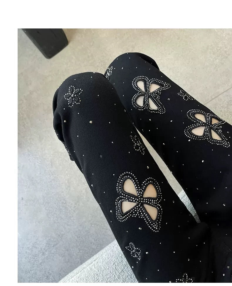 Butterfly Rhinestone Cutout Jeans