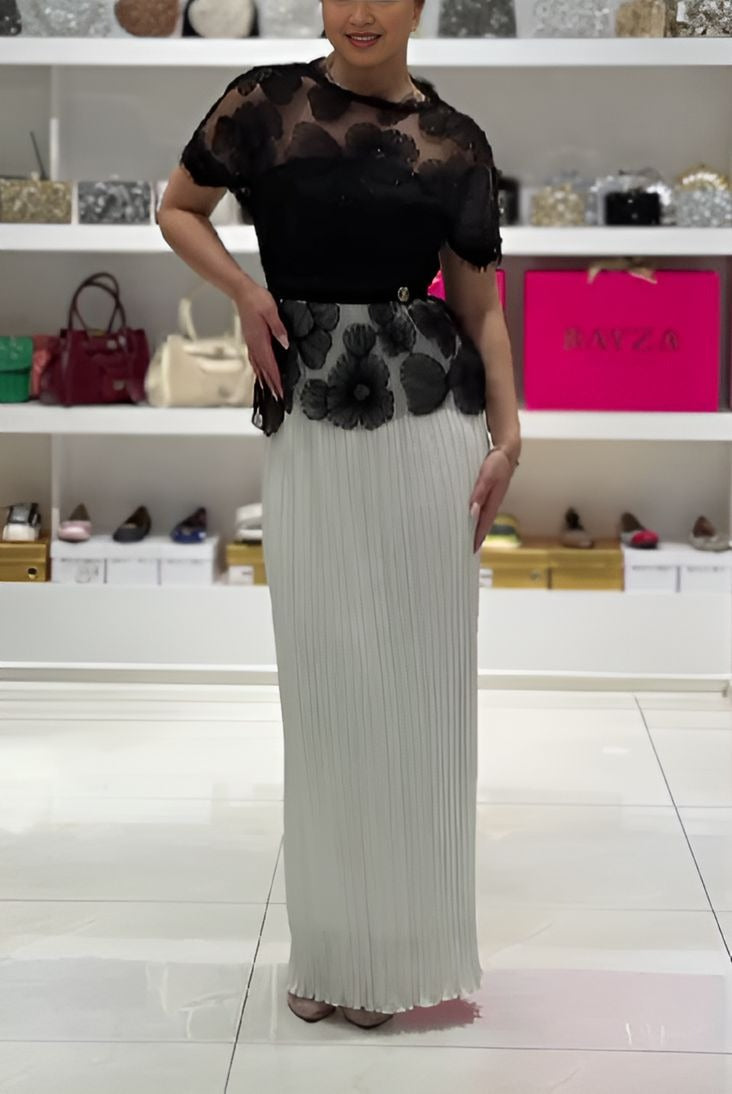 Black Floral Lace Mock-Two-Piece Dress