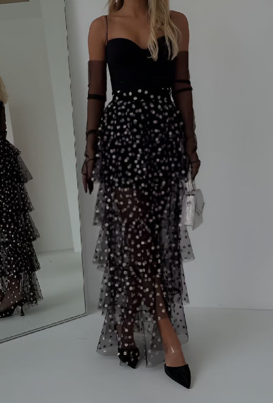 Black Polka Dot Cake Mesh Skirt
