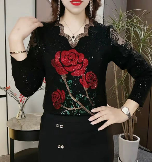 Black Rose Lace Long Sleeve Top