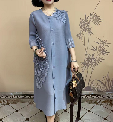 3D Flower Pleated Dress