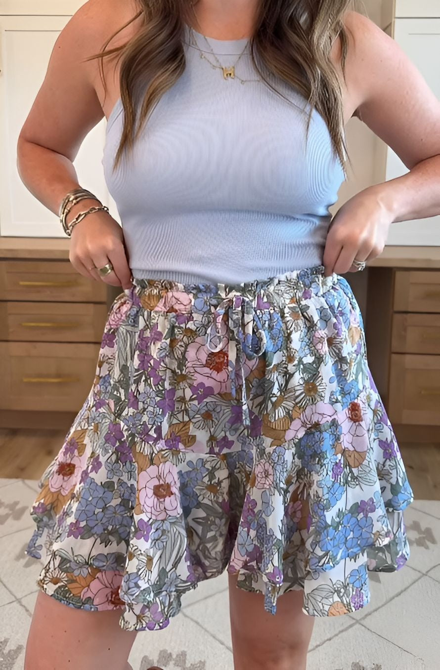 Women Floral Flowy Ruffle Skirts
