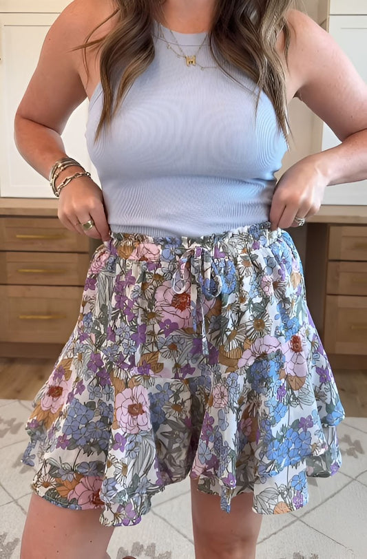 Women Floral Flowy Ruffle Skirts