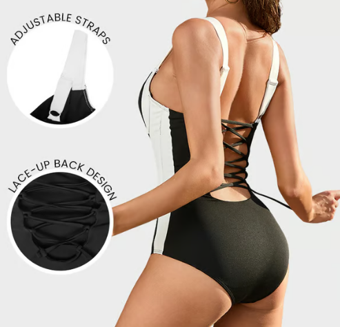 Tummy Control Black Sling Shaping One-Piece Swimsuit Set