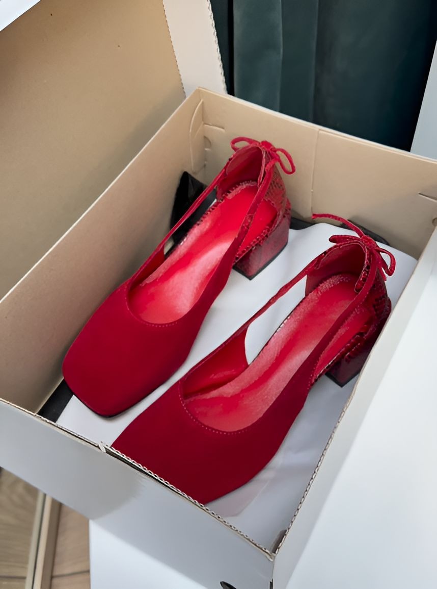 Red Velvet Square Heel Sandals