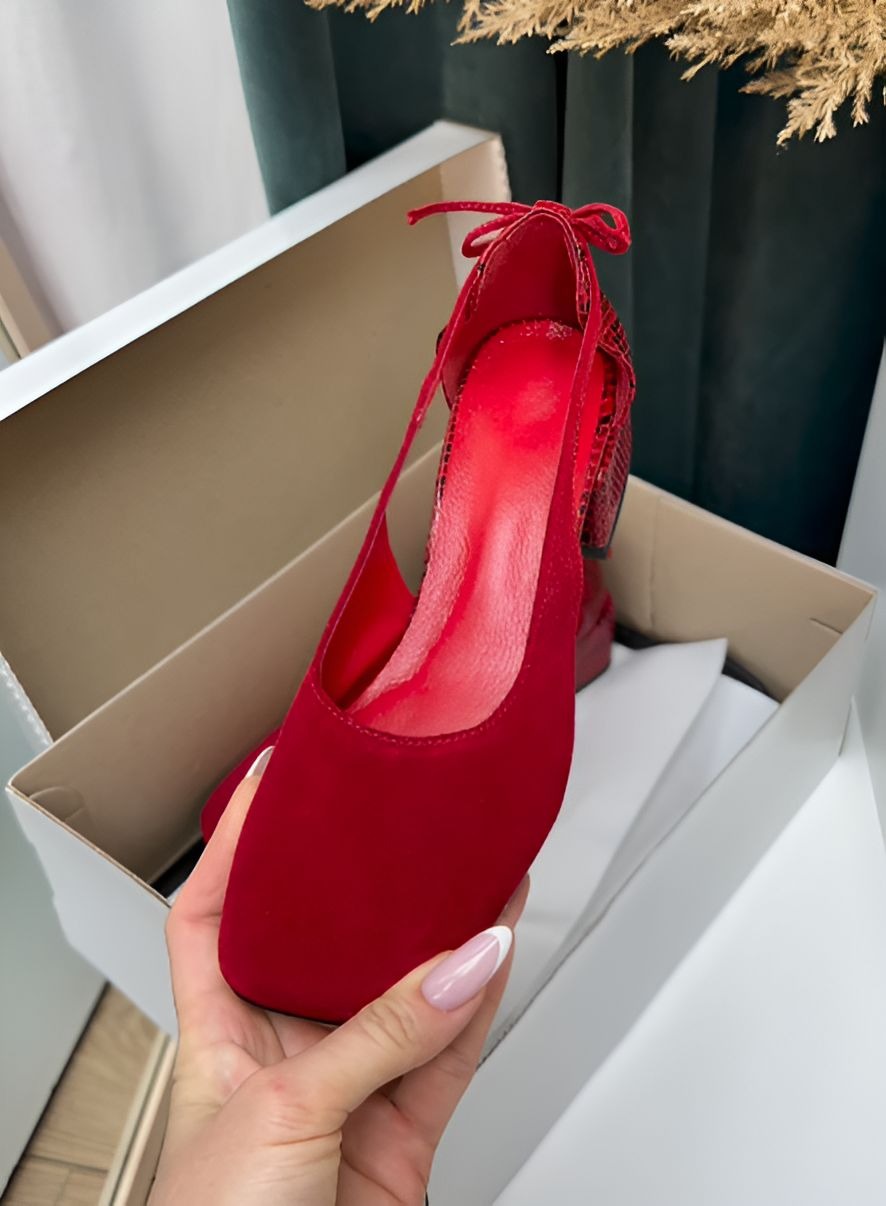 Red Velvet Square Heel Sandals
