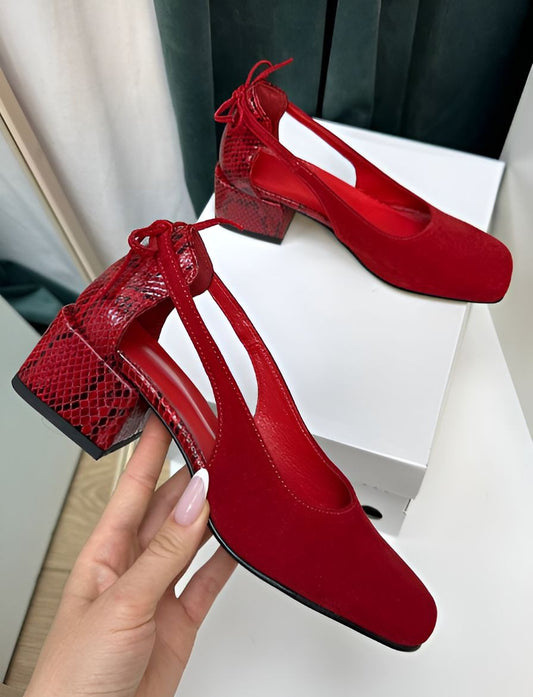 Red Velvet Square Heel Sandals