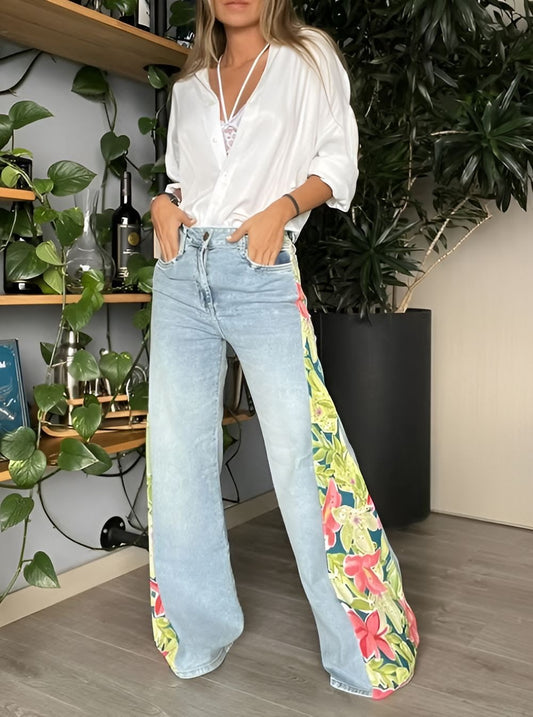 Printed Panel Jeans