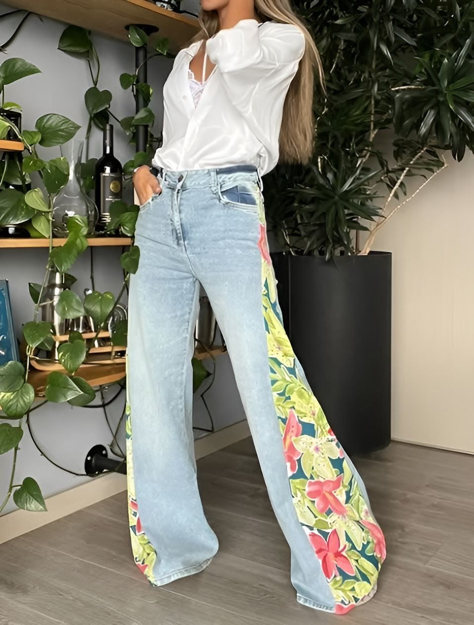 Printed Panel Jeans