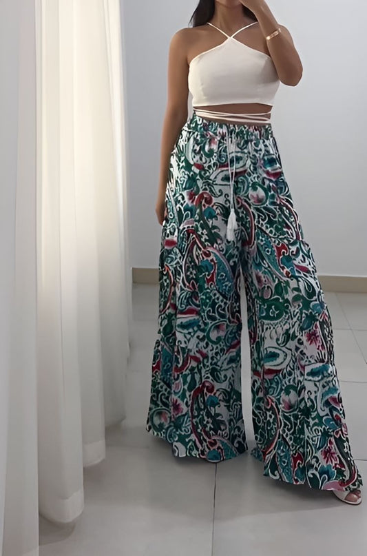 Printed Loose Wide-Leg Pants