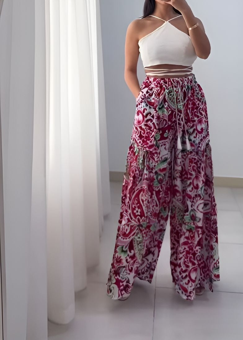Printed Loose Wide-Leg Pants