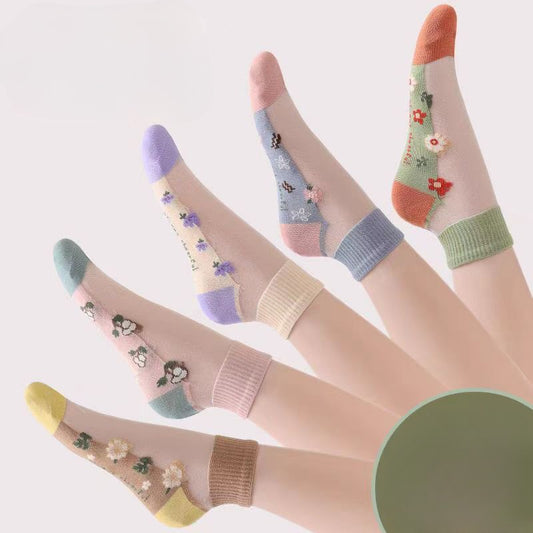 Summer Thin Floral Ice Silk Socks