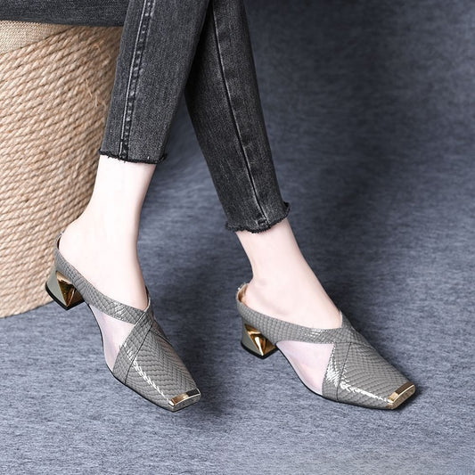 Fashion Hollow Closed Toe Thick Heel Sandals