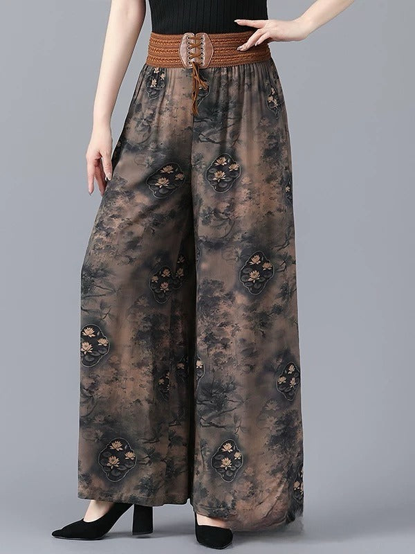 Vintage Printed Casual Wide Leg Pants