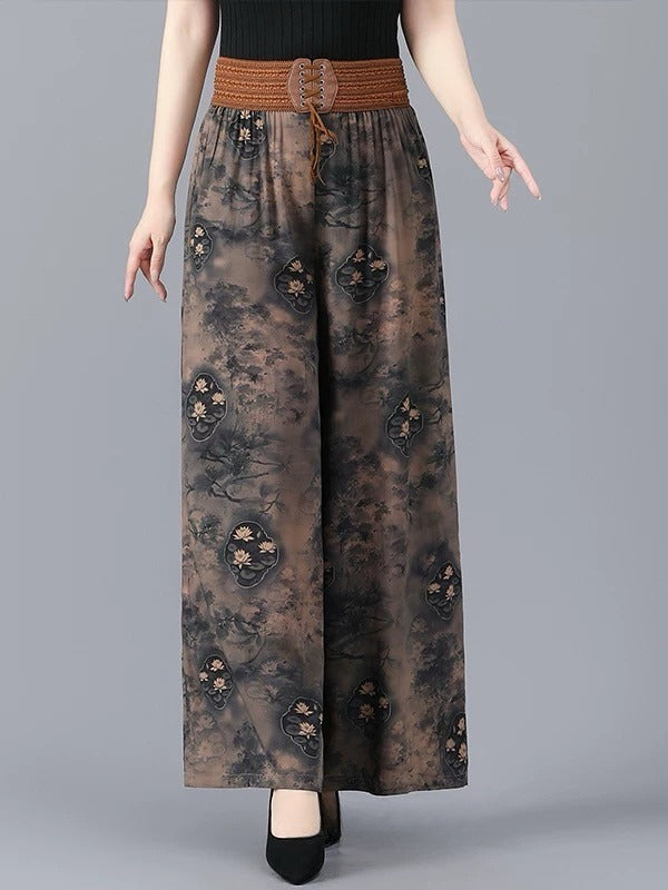 Vintage Printed Casual Wide Leg Pants