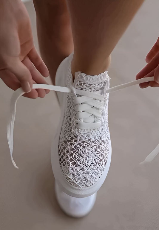 White Thick-Soled Hollow Women Shoes