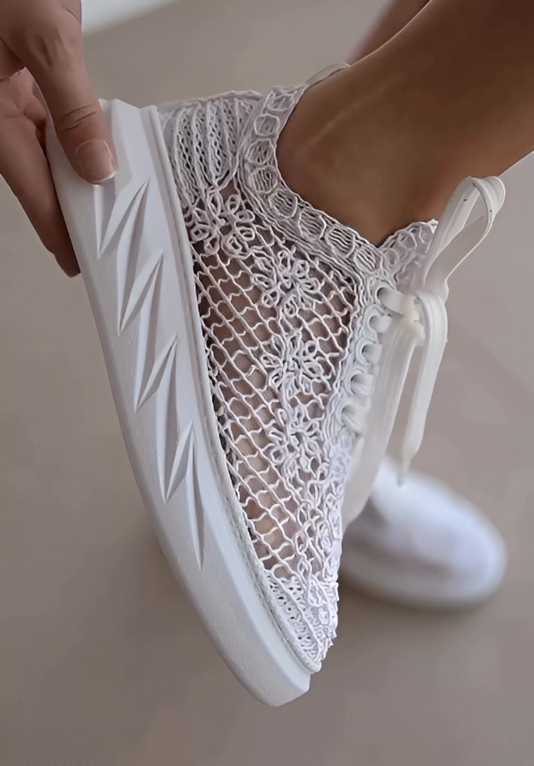 White Thick-Soled Hollow Women Shoes