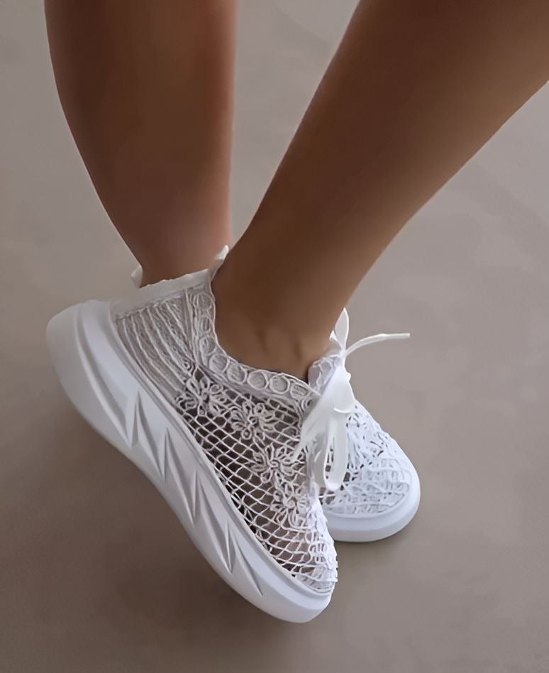White Thick-Soled Hollow Women Shoes