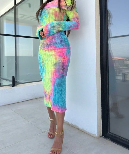 Gradient Color Off-Shoulder Dress