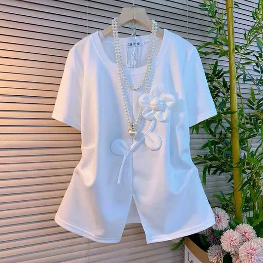 Solid Color 3D Flower T-shirt