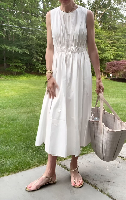 White Pleated Versatile Dress