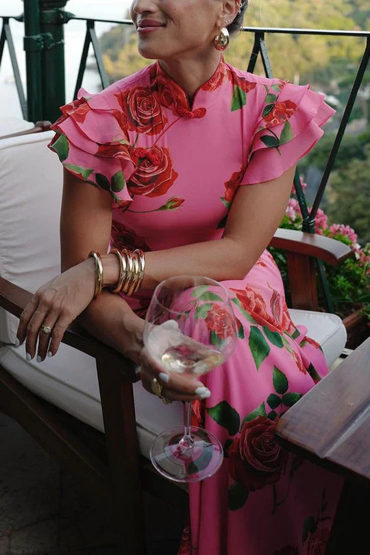 Rose Floral Print Maxi Dress