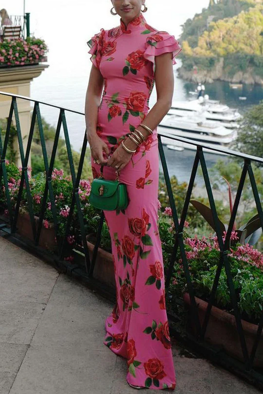 Rose Floral Print Maxi Dress