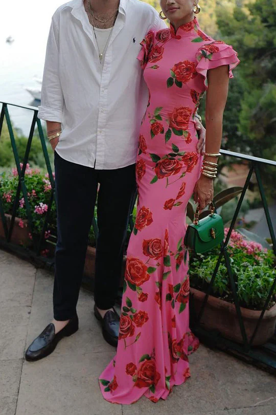 Rose Floral Print Maxi Dress