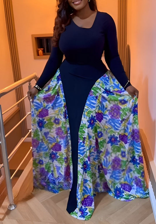 Navy Blue Printed Maxi Dress