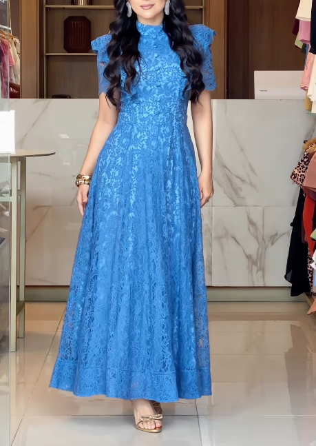 Elegant Blue Lace Dress