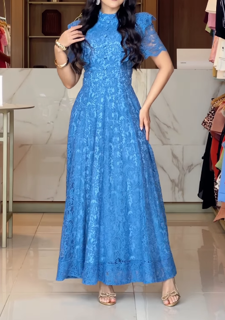 Elegant Blue Lace Dress