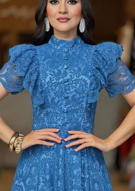 Elegant Blue Lace Dress