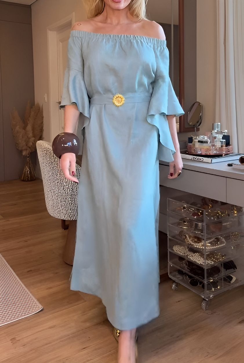 Elegant Blue Off-Shoulder Dress